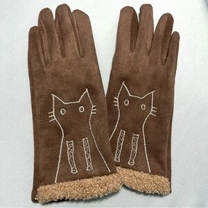 NWOT Brown Cat Design Gloves for Pet Lovers